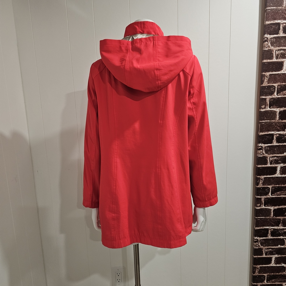 Dennis by Dennis Basso Red Hooded Rain Jacket Women's Size S Snap Zip Lightweigh - Picture 15 of 16